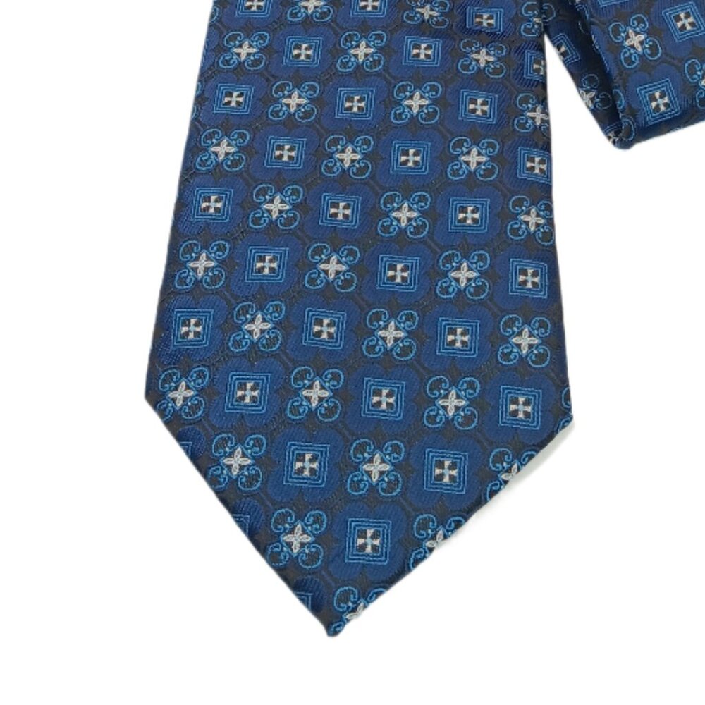 Visconti Geometric Tie Men’s 60.5” Blue Microfiber Geometric Medallion Wide New